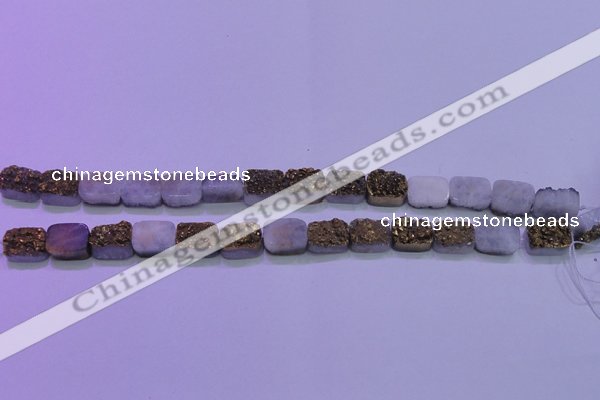 CAG8213 Top drilled 10*14mm rectangle glod plated druzy agate beads