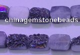 CAG8214 Top drilled 10*14mm rectangle rainbow plated druzy agate beads