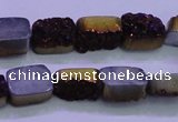 CAG8215 Top drilled 10*14mm rectangle purple plated druzy agate beads