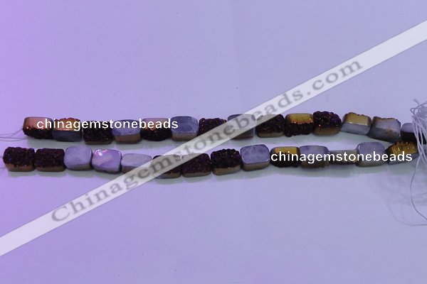 CAG8215 Top drilled 10*14mm rectangle purple plated druzy agate beads