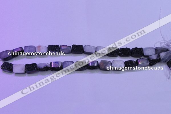 CAG8217 Top drilled 10*14mm rectangle black plated druzy agate beads