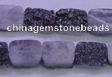 CAG8224 Top drilled 12*16mm rectangle rainbow plated druzy agate beads