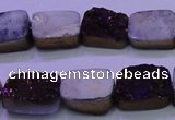 CAG8225 Top drilled 12*16mm rectangle purple plated druzy agate beads