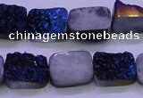 CAG8226 Top drilled 12*16mm rectangle blue plated druzy agate beads