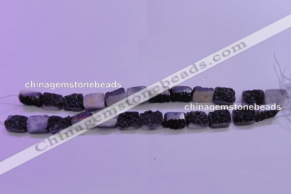 CAG8227 Top drilled 12*16mm rectangle black plated druzy agate beads