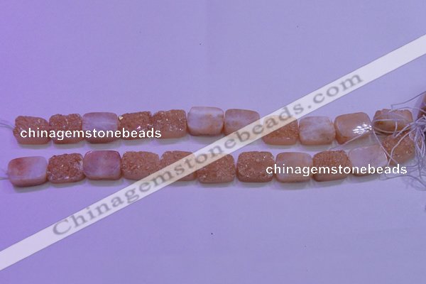 CAG8231 Top drilled 13*18mm rectangle champagne plated druzy agate beads