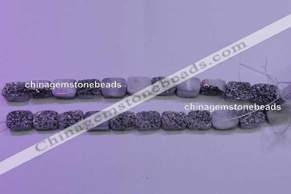 CAG8232 Top drilled 13*18mm rectangle silver plated druzy agate beads