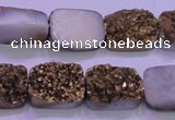 CAG8233 Top drilled 13*18mm rectangle glod plated druzy agate beads