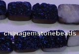 CAG8236 Top drilled 13*18mm rectangle blue plated druzy agate beads