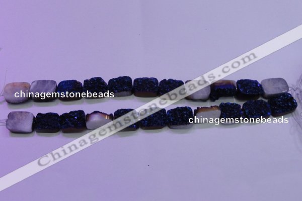 CAG8236 Top drilled 13*18mm rectangle blue plated druzy agate beads