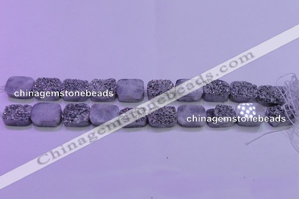 CAG8242 Top drilled 15*20mm rectangle silver plated druzy agate beads