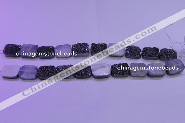 CAG8244 Top drilled 15*20mm rectangle rainbow plated druzy agate beads