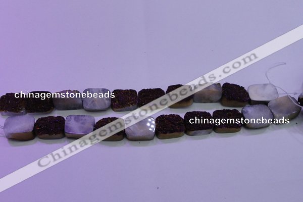 CAG8245 Top drilled 15*20mm rectangle purple plated druzy agate beads