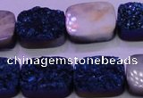 CAG8246 Top drilled 15*20mm rectangle blue plated druzy agate beads