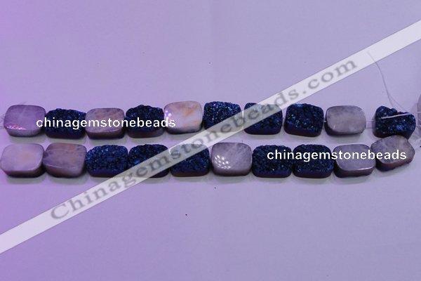 CAG8246 Top drilled 15*20mm rectangle blue plated druzy agate beads