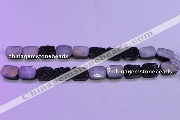 CAG8247 Top drilled 15*20mm rectangle black plated druzy agate beads