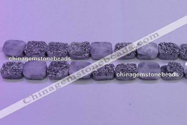 CAG8252 Top drilled 18*25mm rectangle silver plated druzy agate beads