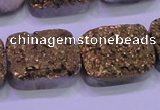 CAG8253 Top drilled 18*25mm rectangle glod plated druzy agate beads