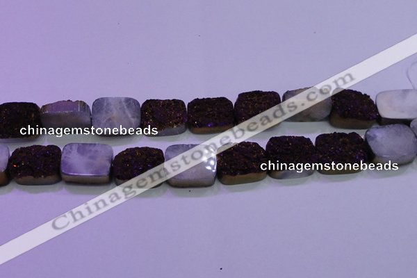 CAG8255 Top drilled 18*25mm rectangle purple plated druzy agate beads