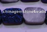 CAG8256 Top drilled 18*25mm rectangle blue plated druzy agate beads