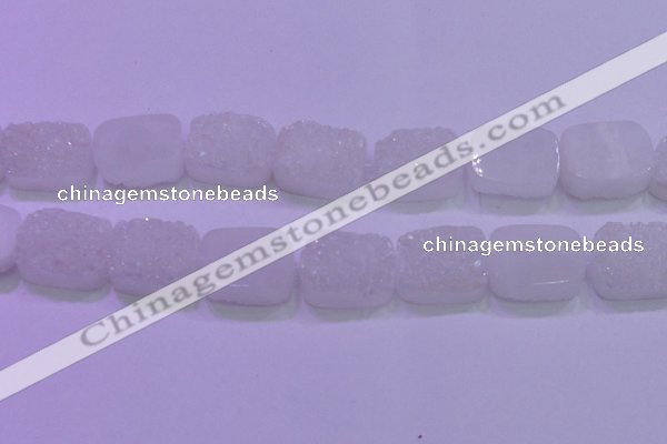 CAG8260 Top drilled 20*30mm rectangle white plated druzy agate beads
