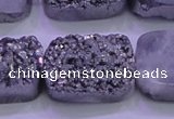 CAG8262 Top drilled 20*30mm rectangle silver plated druzy agate beads