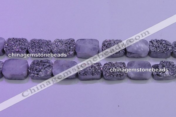 CAG8262 Top drilled 20*30mm rectangle silver plated druzy agate beads