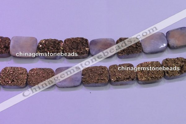 CAG8263 Top drilled 20*30mm rectangle glod plated druzy agate beads