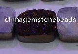 CAG8265 Top drilled 20*30mm rectangle purple plated druzy agate beads