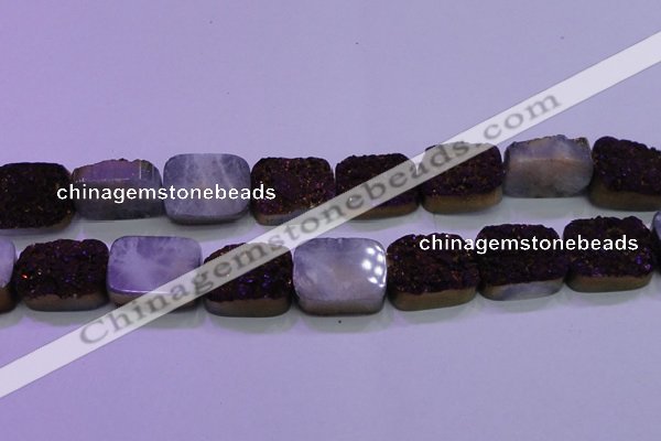 CAG8265 Top drilled 20*30mm rectangle purple plated druzy agate beads