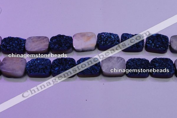 CAG8266 Top drilled 20*30mm rectangle blue plated druzy agate beads