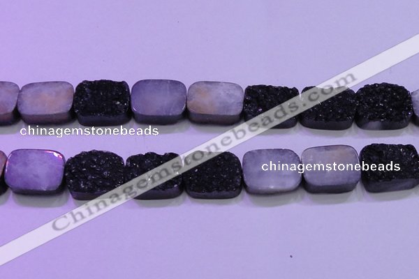 CAG8267 Top drilled 20*30mm rectangle black plated druzy agate beads