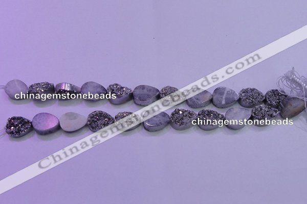 CAG8272 7.5 inches 10*14mm teardrop silver plated druzy agate beads