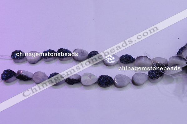 CAG8276 7.5 inches 10*14mm teardrop blue plated druzy agate beads