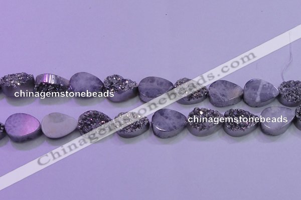 CAG8312 7.5 inches 18*25mm teardrop silver plated druzy agate beads