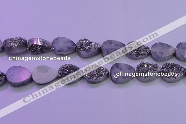 CAG8322 7.5 inches 20*30mm teardrop silver plated druzy agate beads