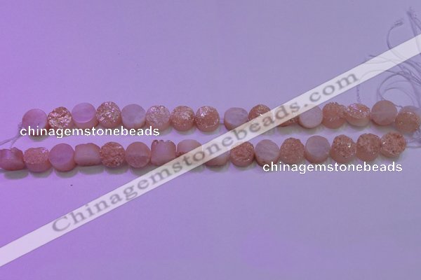 CAG8331 7.5 inches 10mm coin champagne plated druzy agate beads