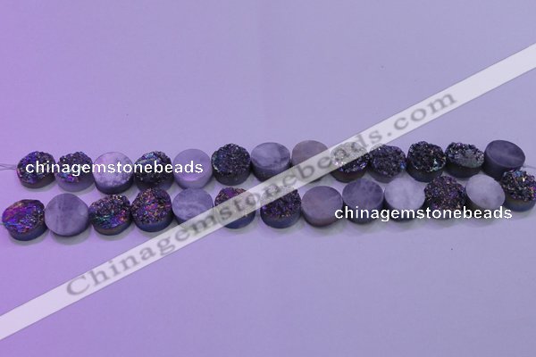 CAG8334 7.5 inches 10mm coin rainbow plated druzy agate beads