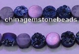 CAG8336 7.5 inches 10mm coin blue plated druzy agate beads