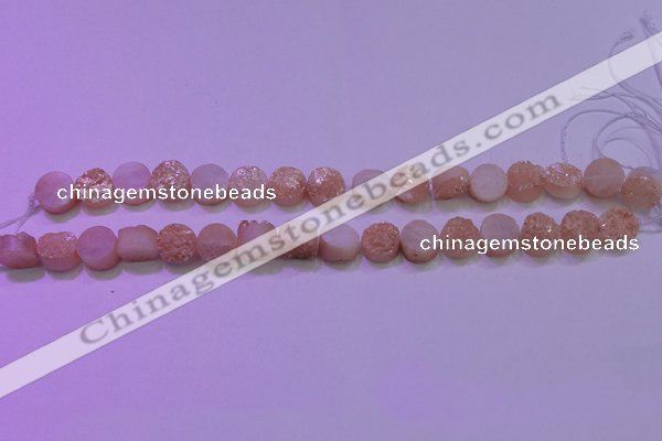 CAG8341 7.5 inches 12mm coin champagne plated druzy agate beads