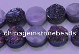 CAG8344 7.5 inches 12mm coin rainbow plated druzy agate beads