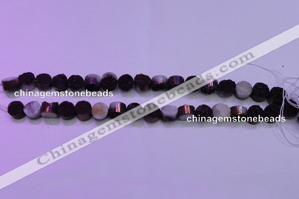 CAG8345 7.5 inches 12mm coin purple plated druzy agate beads