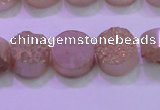 CAG8351 7.5 inches 14mm coin champagne plated druzy agate beads