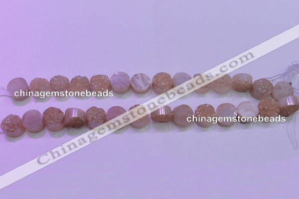 CAG8351 7.5 inches 14mm coin champagne plated druzy agate beads