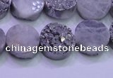 CAG8352 7.5 inches 14mm coin silver plated druzy agate beads