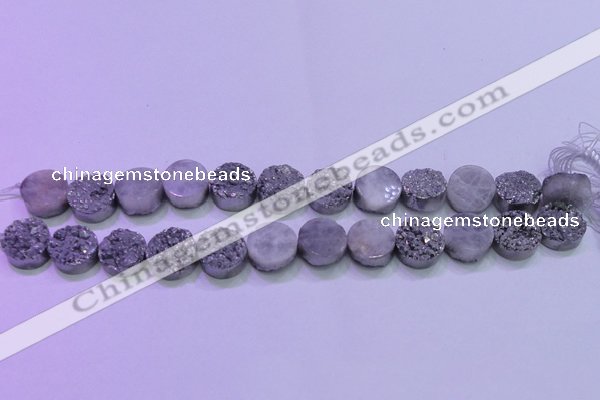 CAG8352 7.5 inches 14mm coin silver plated druzy agate beads