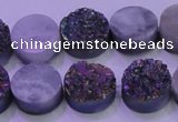 CAG8354 7.5 inches 14mm coin rainbow plated druzy agate beads