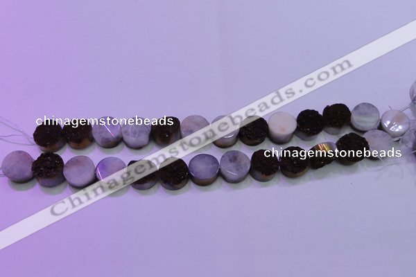 CAG8355 7.5 inches 14mm coin purple plated druzy agate beads