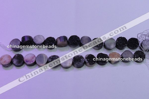 CAG8357 7.5 inches 14mm coin black plated druzy agate beads