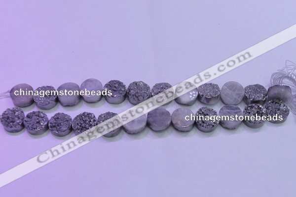 CAG8362 7.5 inches 16mm coin silver plated druzy agate beads